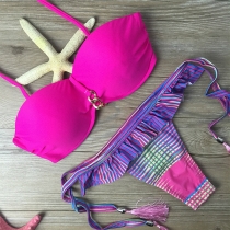 Sexy Contrast Color Striped Bandeau Bikini Set