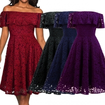 Sexy Off-shoulder Boat Neck High Waist Lace Dress