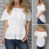 Sexy Off-shoulder Boat Neck High-low Hem Solid Color Top
