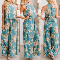 Fashion Sleeveless Top + High Waist Wide-leg Pants Printed Two-piece Set