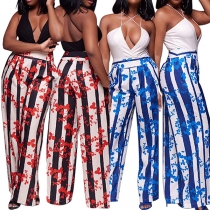 Chic Style High Waist Printed Wide-leg Pants