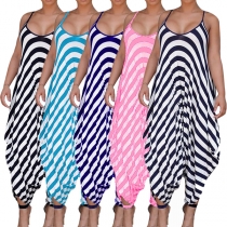 Sexy Backless Striped Wide-leg Jumpsuit