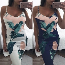 Sexy Backless Slim Fit Printed Sling Dress