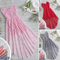 Sexy Backless V-neck High Waist Irregular Hem Sling Lace Dress