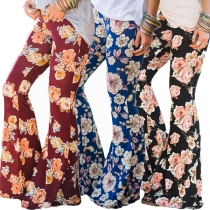 Fashion High Waist Printed Flared Pants