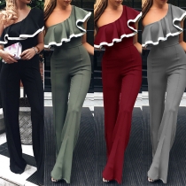 Sexy Off-shoulder High Waist Slim Fit Ruffle Jumpsuit