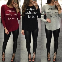 Fashion Letters Printed Long Sleeve Round Neck T-shirt