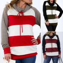 Fashion Long Sleeve Cowl Neck Striped Sweatshirt