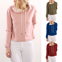 Fashion Solid Color Long Sleeve Hooded Sweatshirt