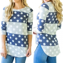 Fashion 3/4 Sleeve Round Neck Dots Printed T-shirt