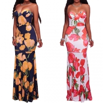 Sexy Strapless High Waist Printed Party Dress