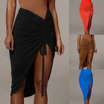 Fashion High Waist Irregular Hem Lace-up Skirt