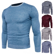 Fashion Solid Color Long Sleeve Round Neck Men's Knit Top