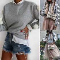 Fashion Hairball Spliced Long Sleeve Round Neck Sweatshirt