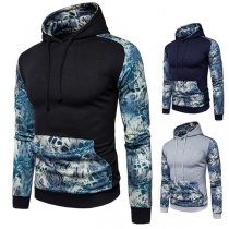 Fashion Printed Spliced Long Sleeve Hooded Men's Sweatshirt