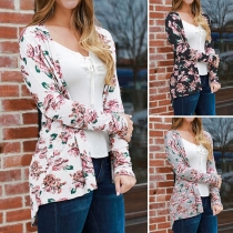 Fashion Long Sleeve High-low Hem Printed Cardigan