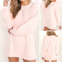 Fashion Solid Color Long Sleeve Round Neck Loose Sweatshirt