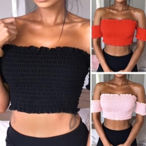Sexy Off-shoulder Short Sleeve Solid Color Bandeau Top