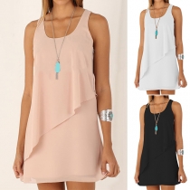 Fashion Solid Color Sleeveless Round Neck Chiffon Dress