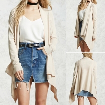 Fashion Solid Color Long Sleeve Irregular Hem Knit Cardigan