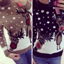 Fashion Long Sleeve Turtleneck Animal Printed Knit Sweater