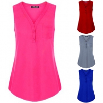 Fashion Solid Color Sleeveless V-neck Top