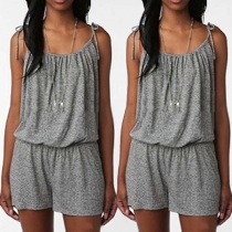 Fashion Solid Color Elastic Waist Sling Romper