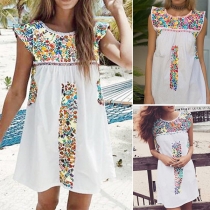 Simple Style Sleeveless Round Neck Printed Loose Dress