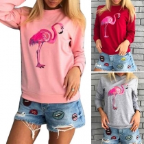 Fashion Swan Printed Long Sleeve Round Neck Sweatshirt