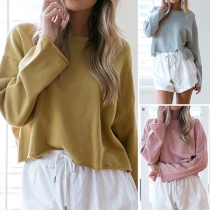 Fashion Solid Color Bat Sleeve Round Neck Loose Sweatshirt