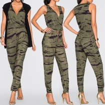 Fashion Sleeveless V-neck Elastic Waist Printed Jumpsuit