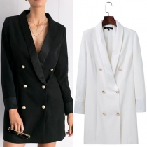 Elegant Solid Color Long Sleeve Double-breasted Slim Fit Blazer