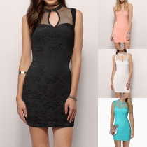 Sexy See-through Gauze Spliced Rhinestone Inlaid Tight Dress