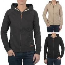 Fashion Solid Color Long Sleeve Hooded Sweatshirt Coat
