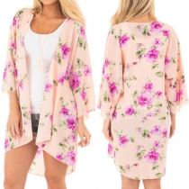 Fashion 3/4 Sleeve Printed Chiffon Cardigan