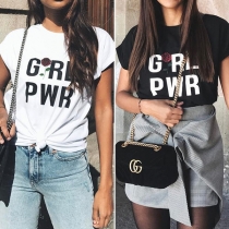Fashion Letters Printed Short Sleeve Round Neck Casual T-shirt