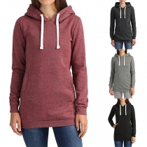 Fashion Solid Color Long Sleeve Drawstring Hoodies