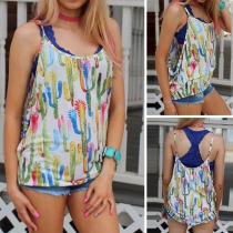 Sexy Backless Cactus Printed Cami Top
