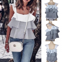 Sexy Backless Sleeveless Ruffle Striped Top