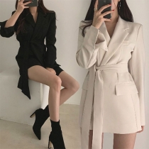 OL Style Long Sleeve Notched Lapel Solid Color Slim Fit Blazer