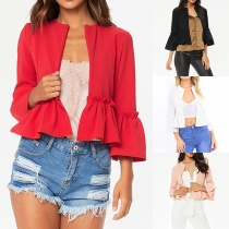 Fashion Solid Color Lotus Sleeve Ruffle Hem Slim Fit Blazer