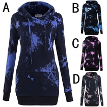 Fashion Long Sleeve Slim Fit Contrast Color Printed Hoodie