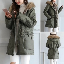 Fashion Solid Color Faux Fur Spliced Hooded Padded Coat