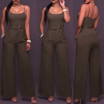 Sexy Backless High Waist Solid Color Sling Jumpsuit