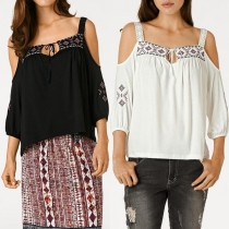 Sexy Off-shoulder 3/4 Sleeve Printed Top