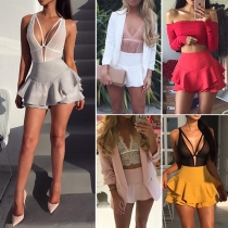 Fashion Solid Color High Waist Ruffle Hem Skort