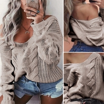 Fashion Solid Color Long Sleeve V-neck Loose Sweater