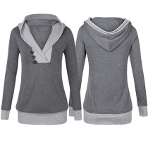 Fashion Contrast Color V-neck Slim Fit Hoodie