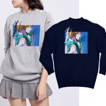 Simple Style Long Sleeve Round Neck Printed Sweatshirt