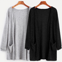 Simple Style Solid Color Long Sleeve Knit Cardigan